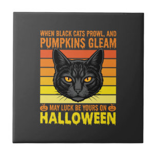 Schwarze Katze Halloween Vintage-Kürbis-Grafik Fliese