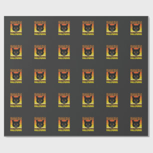 Schwarze Katze Halloween Vintage-Kürbis-Grafik Geschenkpapier