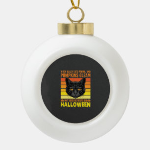 Schwarze Katze Halloween Vintage-Kürbis-Grafik Keramik Kugel-Ornament