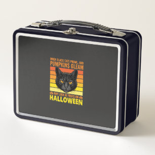 Schwarze Katze Halloween Vintage-Kürbis-Grafik Metall Brotdose