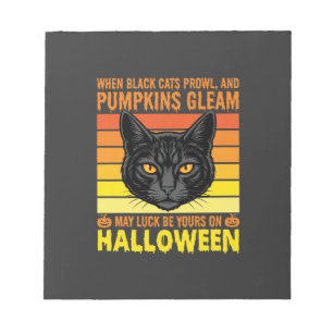 Schwarze Katze Halloween Vintage-Kürbis-Grafik Notizblock