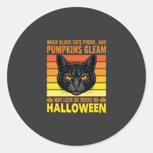 Schwarze Katze Halloween Vintage-Kürbis-Grafik Runder Aufkleber
