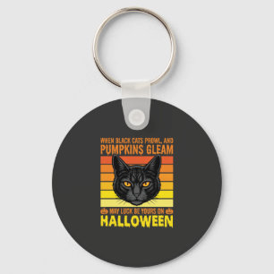 Schwarze Katze Halloween Vintage-Kürbis-Grafik Schlüsselanhänger