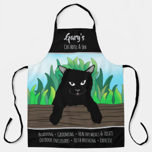 Schwarze Katze hängt auf Zaun, Business Thema, Gro Schürze