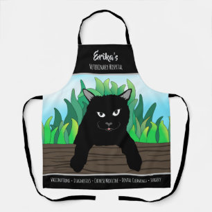 Schwarze Katze hängt auf Zaun, Business Theme, Mit Schürze