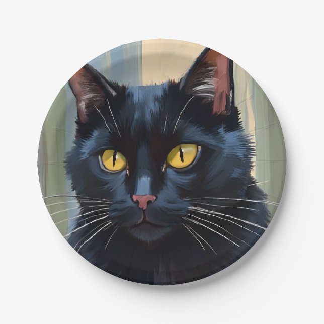 Schwarze Katze | Happy Halloween Spooky Pappteller (Vorderseite)