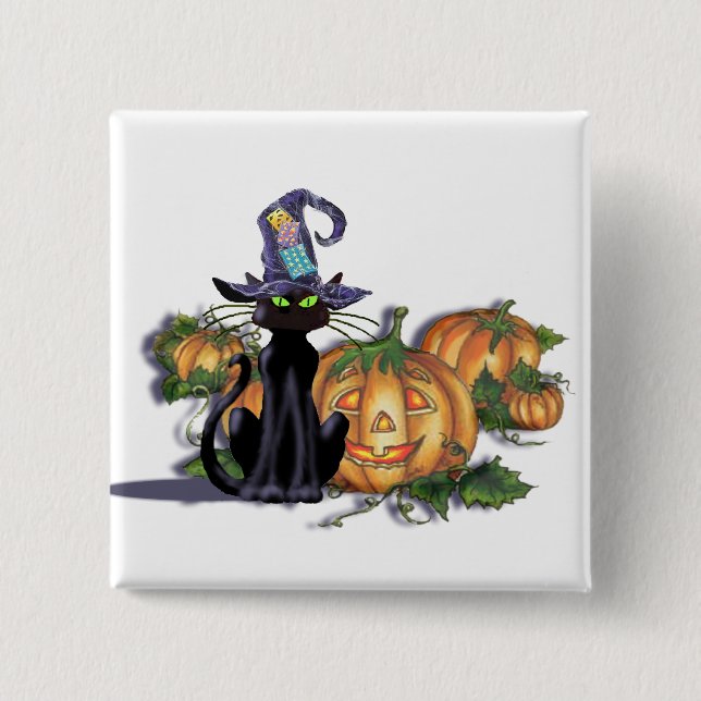 SCHWARZE KATZE, HAT UND JACK VON SHARON SHARPE BUTTON (Vorderseite)