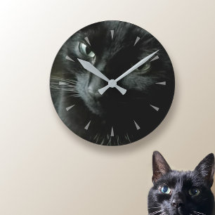 Schwarze Katze Haustier Foto Wanduhr
