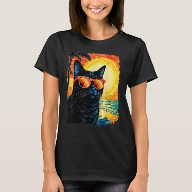 Schwarze Katze Hawaiian T-Shirt (Vorderseite)