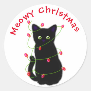 Schwarze Katze   Heilige Weihnachten   Tinkeln Runder Aufkleber