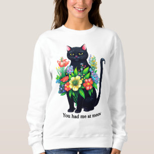 Schwarze Katze helle Blütenstimmung Sweatshirt