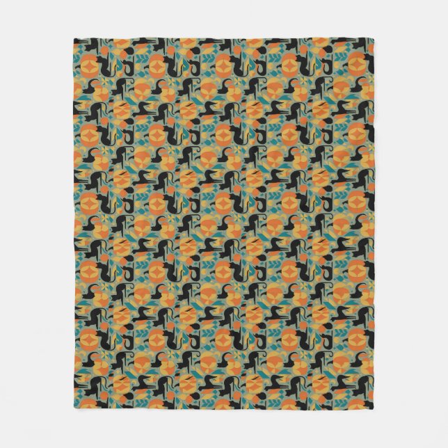Schwarze Katze Herbst Fleecedecke (Vorderseite)