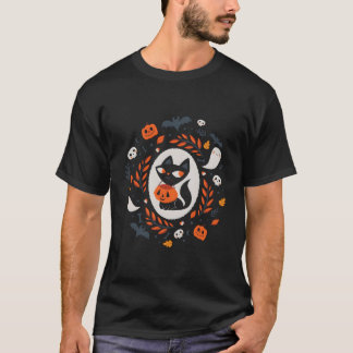 Schwarze Katze Herbst Halloween T-Shirt