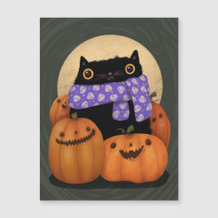 Schwarze Katze Herbstsaison Frohes Halloween Magnetkarte