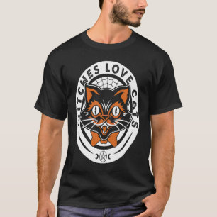 Schwarze Katze Hexe Halloween Goth Grafik T-Shirt
