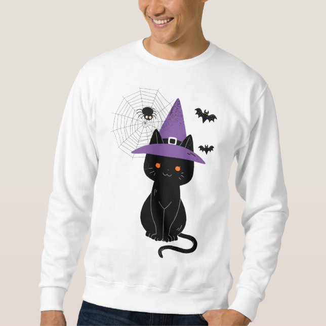Schwarze Katze Hexe Halloween Sweatshirt (Vorderseite)