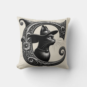 Schwarze Katze Hexe Hexenbuchstabe C Benutzerdefin Kissen