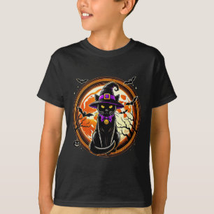 Schwarze Katze Hexe Vintage Katzen Gruselige Hallo T-Shirt