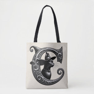 Schwarze Katze Hexe Witchy Buchstabe C Benutzerdef