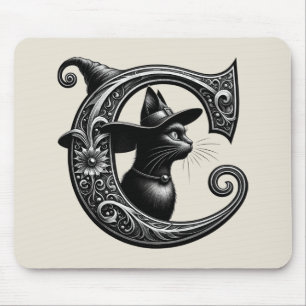 Schwarze Katze Hexe Witchy Buchstabe C Benutzerdef Mousepad