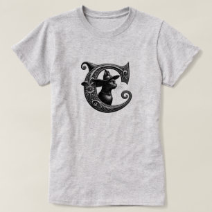 Schwarze Katze Hexe Witchy Buchstabe C Benutzerdef T-Shirt