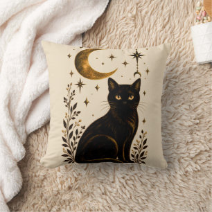Schwarze Katze Himmelsmond Gotische Botanik Kissen