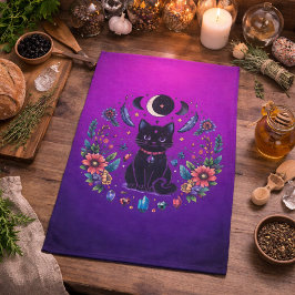 Schwarze Katze Himmelsmystik Violett Rosa Geschirrtuch