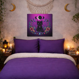 Schwarze Katze Himmelsmystik Violett Rosa Poster