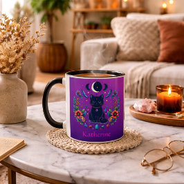 Schwarze Katze Himmelsstürmisch Violett Rosa Tasse