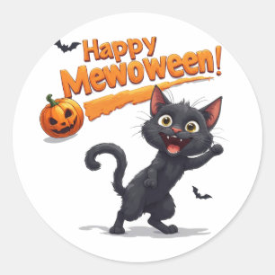 Schwarze Katze hinter Kürbis Halloween 🎃 Runder Aufkleber