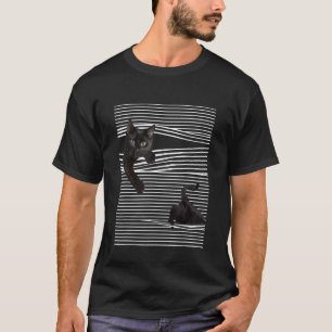Schwarze Katze horizontale Streifen T-Shirt
