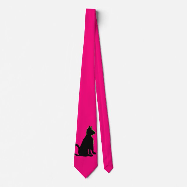 Schwarze Katze Hot Pink Pop Art Men Style CricketD Krawatte (Vorderseite)