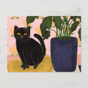 Schwarze Katze Hübsch in Rosa Postkarte