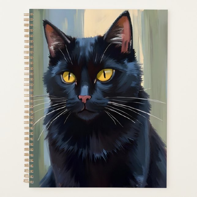Schwarze Katze | Hübsches Kätzchen Aquarell Planer (Vorderseite)