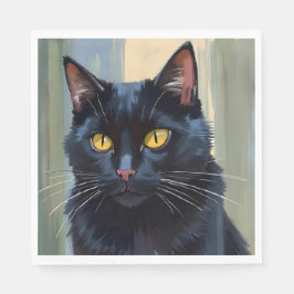 Schwarze Katze | Hübsches Kätzchen Aquarell Serviette