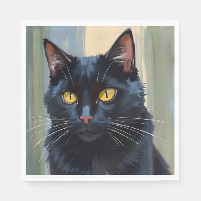 Schwarze Katze | Hübsches Kätzchen Aquarell Serviette (Vorderseite)