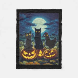 Schwarze Katze Hund Huhn Halloween Kürbis Gruselig Fleecedecke