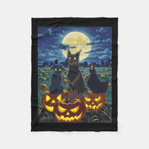 Schwarze Katze Hund Huhn Halloween Kürbis Gruselig Fleecedecke