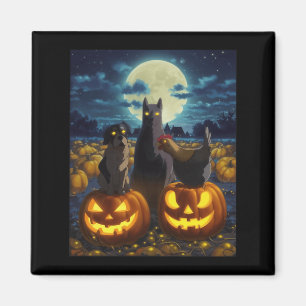 Schwarze Katze Hund Huhn Halloween Kürbis Gruselig Magnet