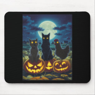 Schwarze Katze Hund Huhn Halloween Kürbis Gruselig Mousepad