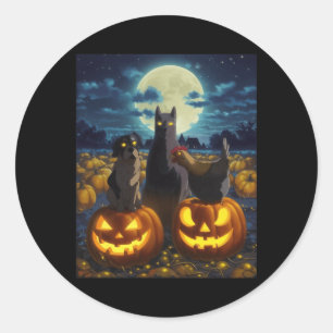 Schwarze Katze Hund Huhn Halloween Kürbis Gruselig Runder Aufkleber