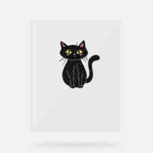 Schwarze Katze Illustration, Doodle Niedlich Cat C Acrylschild