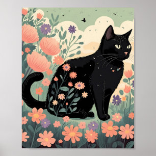 Schwarze Katze-Illustration in einem Bereich von B Poster