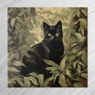Schwarze Katze im dichten Wald Fliese