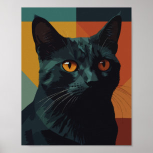 Schwarze Katze im farbigen Hintergrund Poster