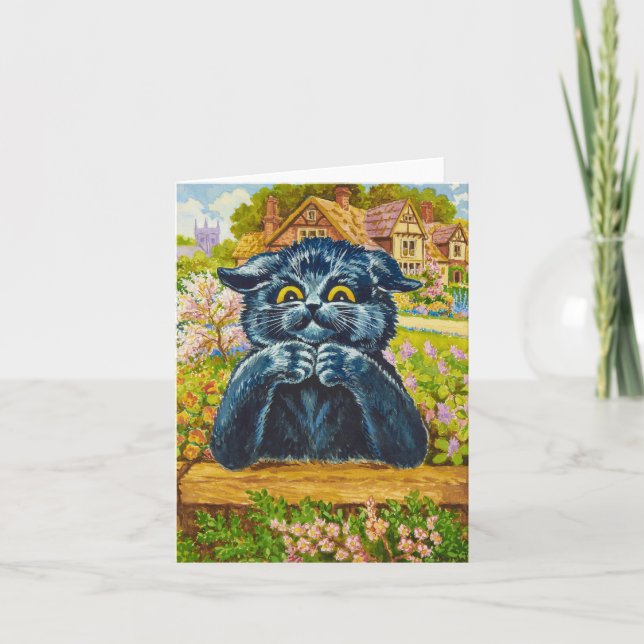 Schwarze Katze im Garten von Louis Wain Dankeskarte (Vorderseite)