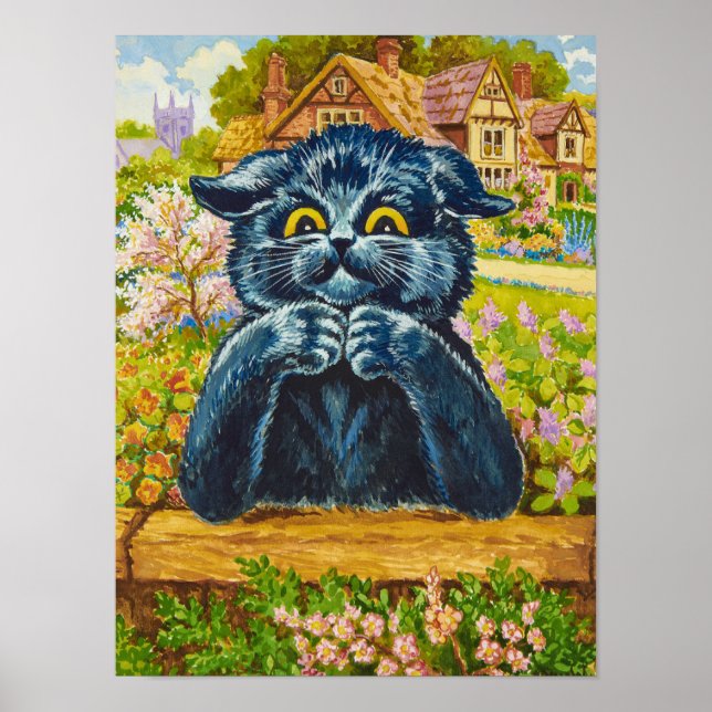 Schwarze Katze im Garten von Louis Wain Poster (Vorne)