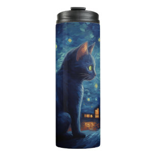 Schwarze Katze im Gebäude Thermosbecher