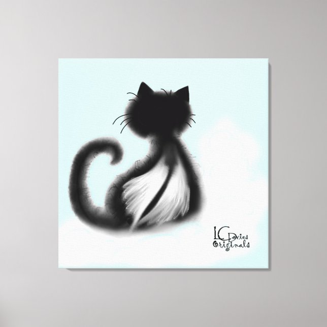 Schwarze Katze im Himmel Stretchierte Leinwand (Vorderseite)