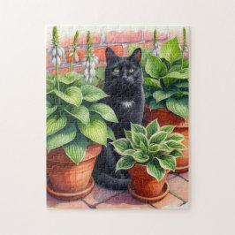 Schwarze Katze im Hosta Garden Puzzle